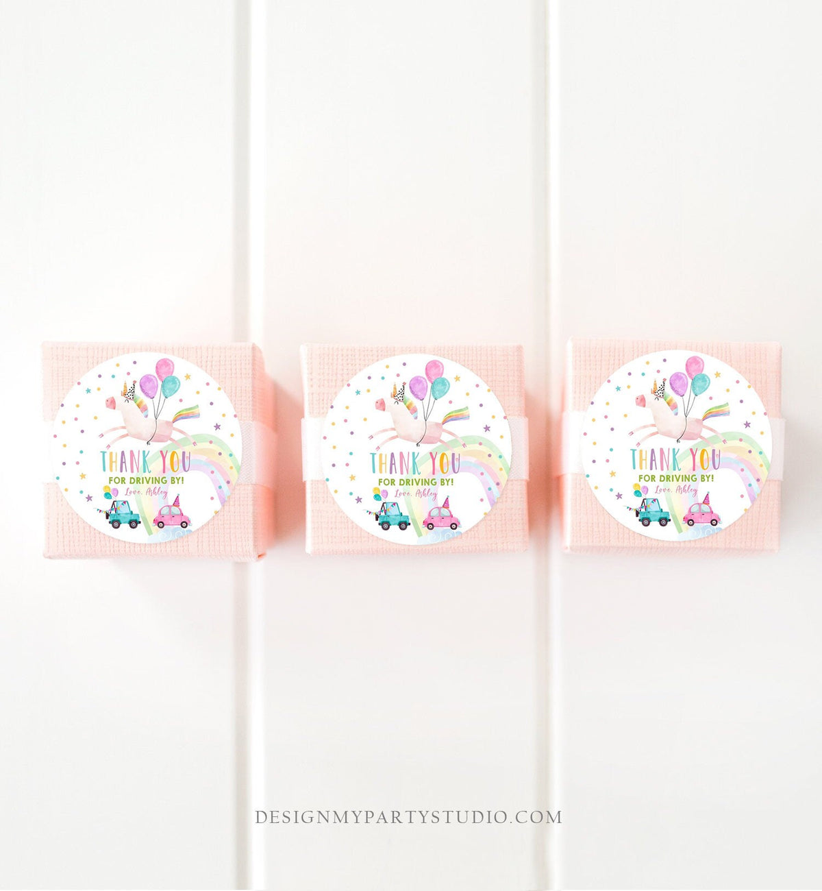 Editable Unicorn Drive By Favor Tag Drive By Birthday Parade Thank You Gift Tags Magical Rainbow Girl Round Sticker Corjl Template 0336