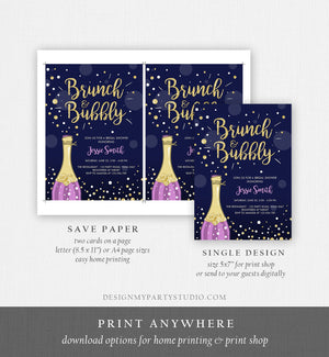 Editable Brunch and Bubbly Bridal Shower Invitation Floral Champagne Burgundy Gold Wedding Download Printable Template Digital Corjl 0051