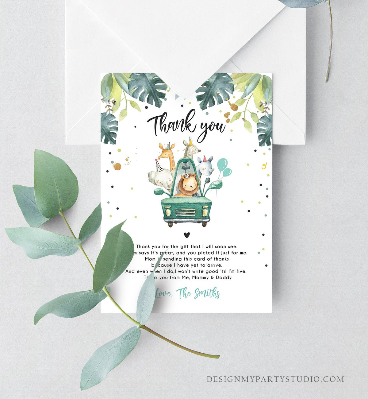Editable Drive By Baby Shower Thank You Card Safari Animals Shower Drive Through Quarantine Blue Boy Sprinkle Template Download Corjl 0345