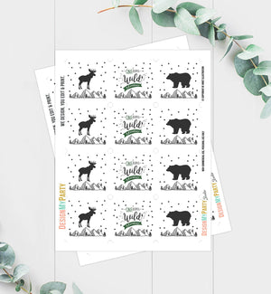 Wild Adventure Cupcake Toppers Favor Tags Birthday Party Decoration Lumberjack Outdoor Woodland Bear Hunter Green Moose Decor PRINTABLE 0083