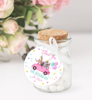 Editable Drive By Favor Tag Safari Animals Birthday Party Parade Thank You Gift Quarantine Pink Car Girl Round Square Corjl Template 0333