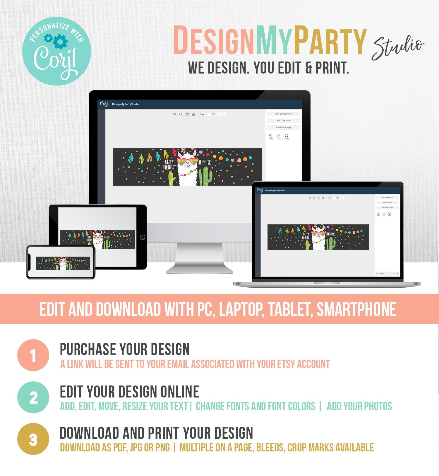 Editable Water Bottle Labels Llama Birthday Cactus Chalk Succulent Fiesta Mexican Sunglasses Hearts Bottle Labels Template Corjl 0079