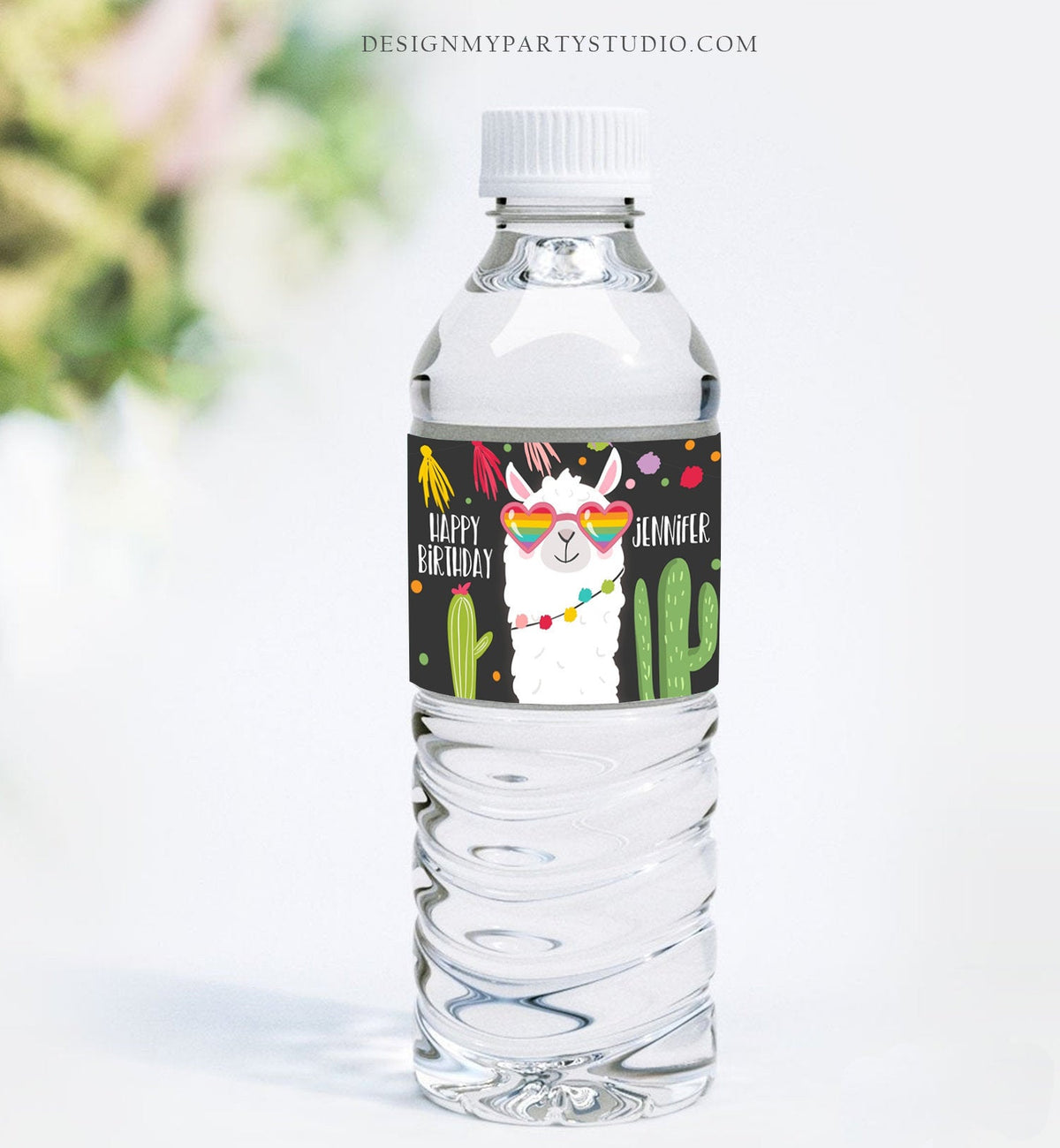 Editable Water Bottle Labels Llama Birthday Cactus Chalk Succulent Fiesta Mexican Sunglasses Hearts Bottle Labels Template Corjl 0079