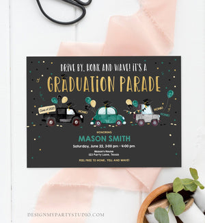 Editable Drive By Graduation Parade Invitation Virtual Party Green Girl Boy Graduate High School Grad Class 2021 Quarantine Corjl 0337