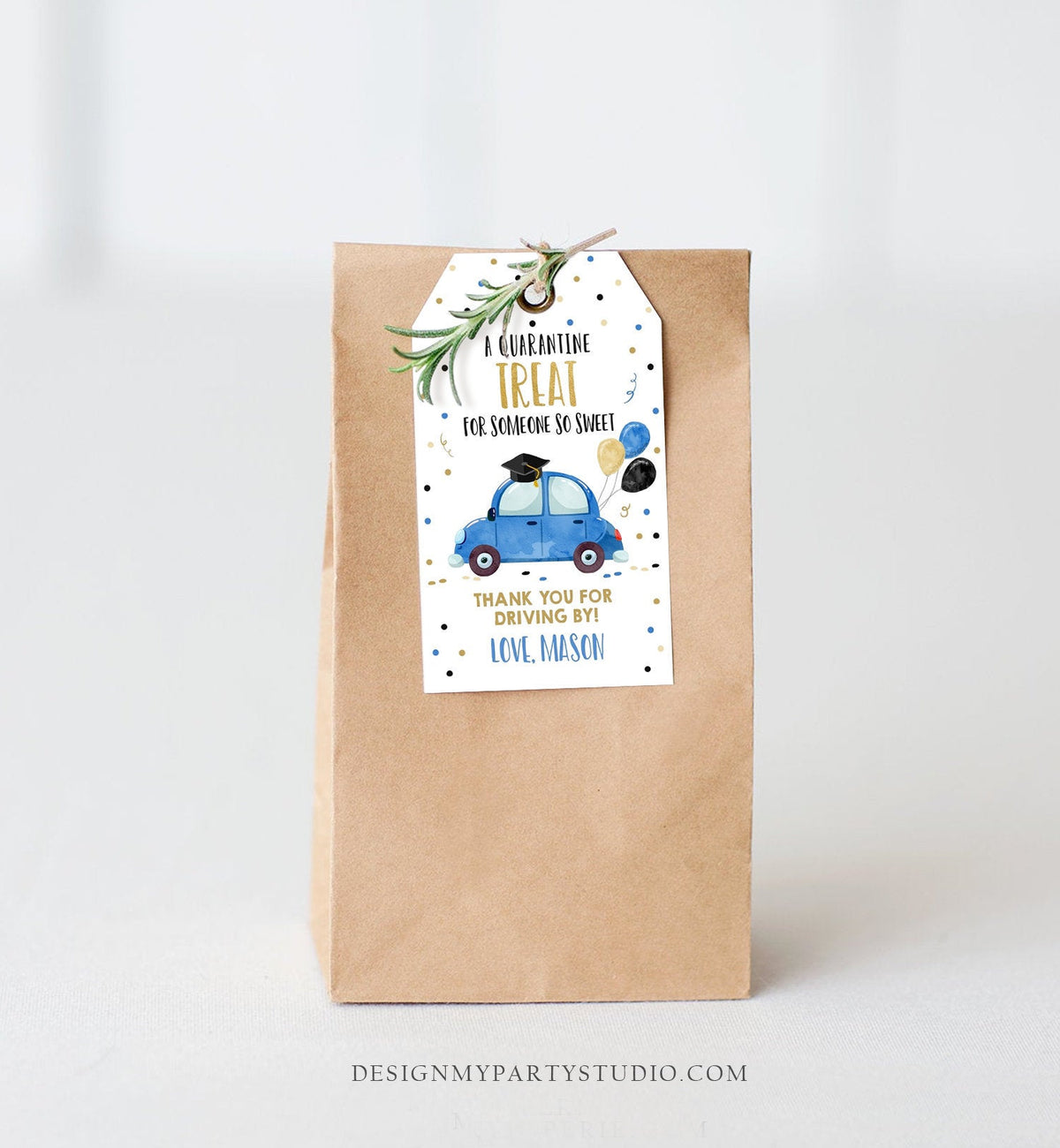 Editable Drive By Favor Tag Drive Through Graduation Parade Thank You Gift Tags Quarantine Blue Car High School Grad Graduate Corjl 0337