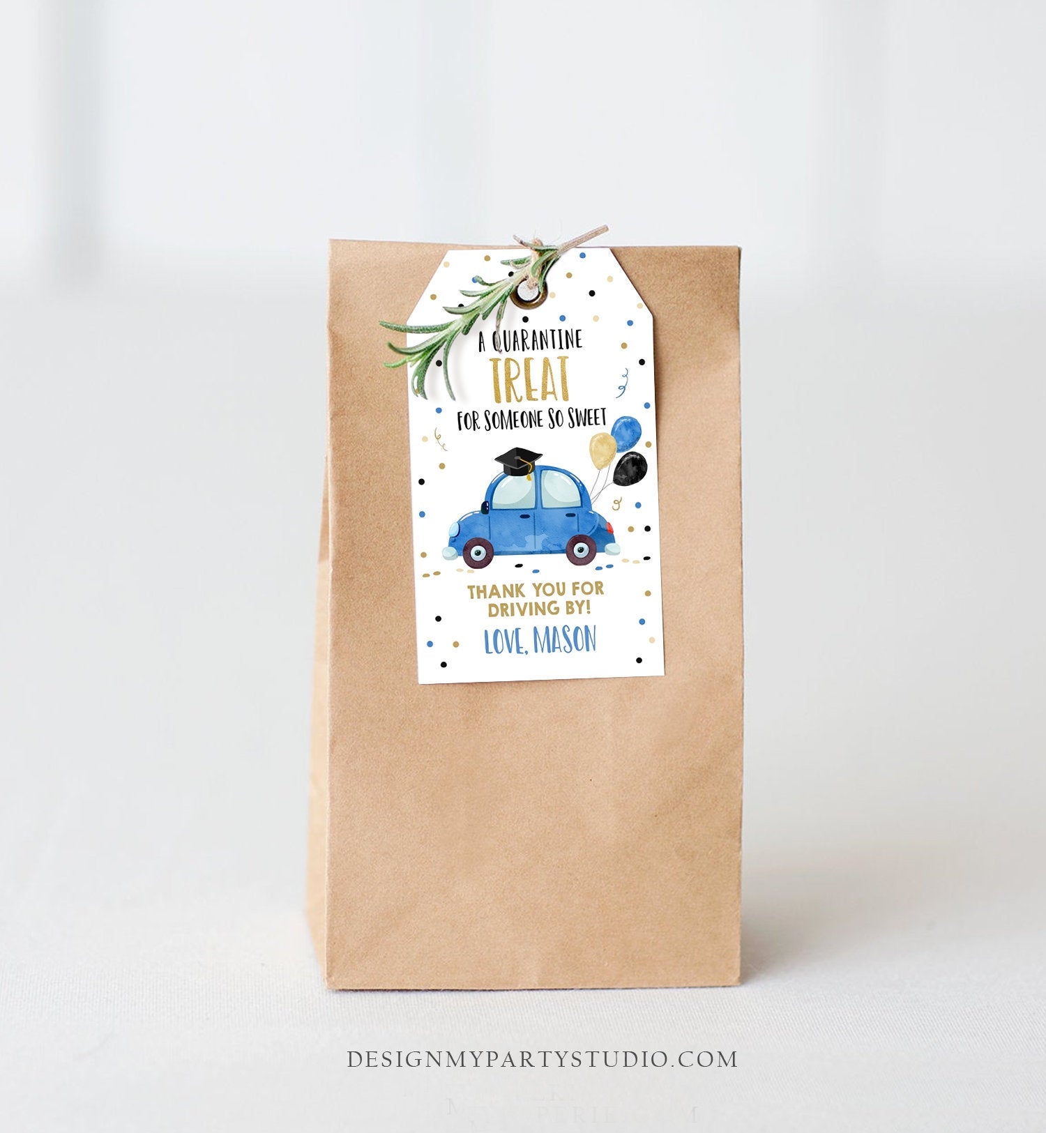 Editable Drive By Favor Tag Drive Through Graduation Parade Thank You Gift Tags Quarantine Blue Car High School Grad Graduate Corjl 0337