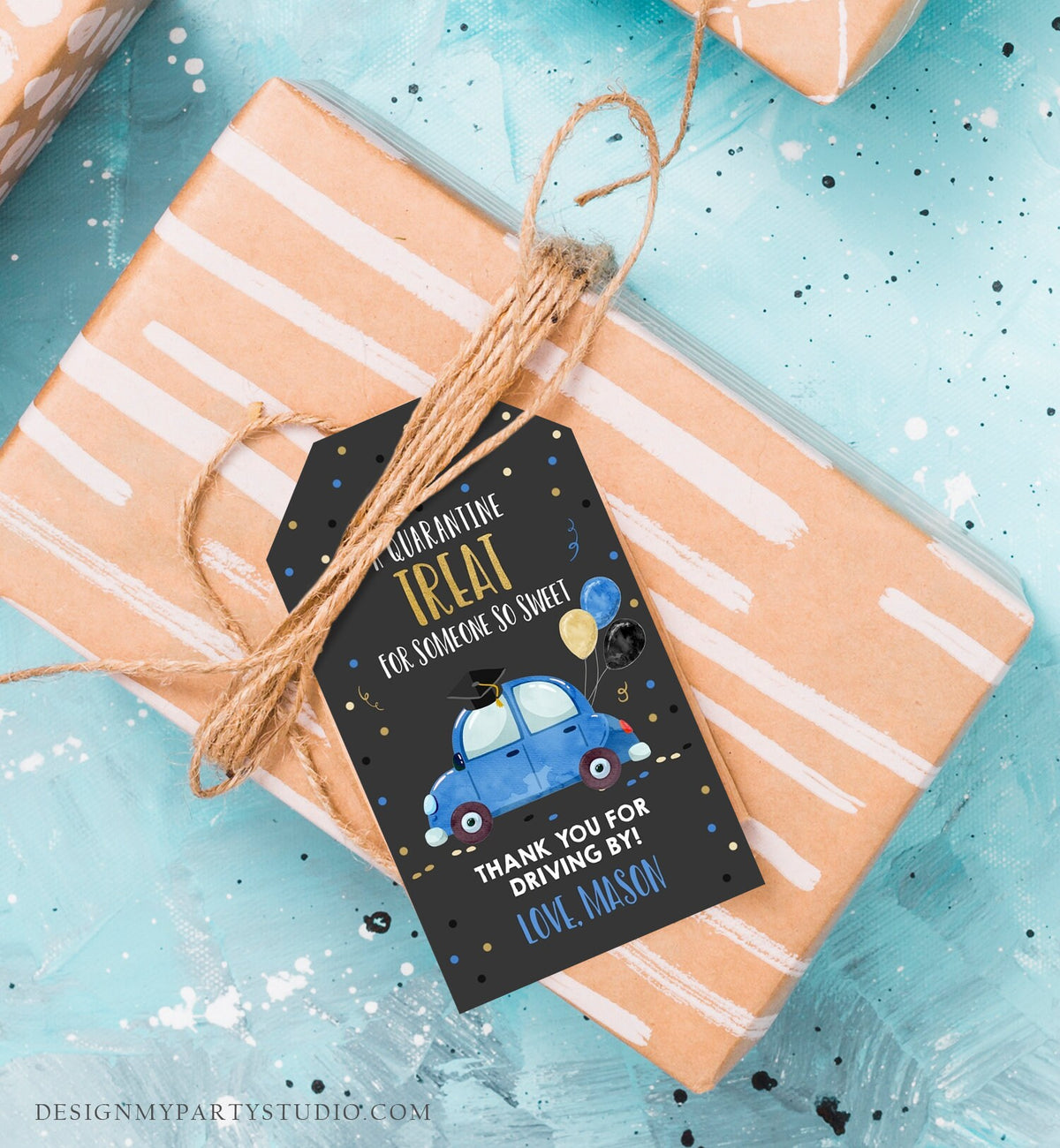 Editable Drive By Favor Tag Drive Through Graduation Parade Thank You Gift Tags Quarantine Blue Car High School Grad Graduate Corjl 0337