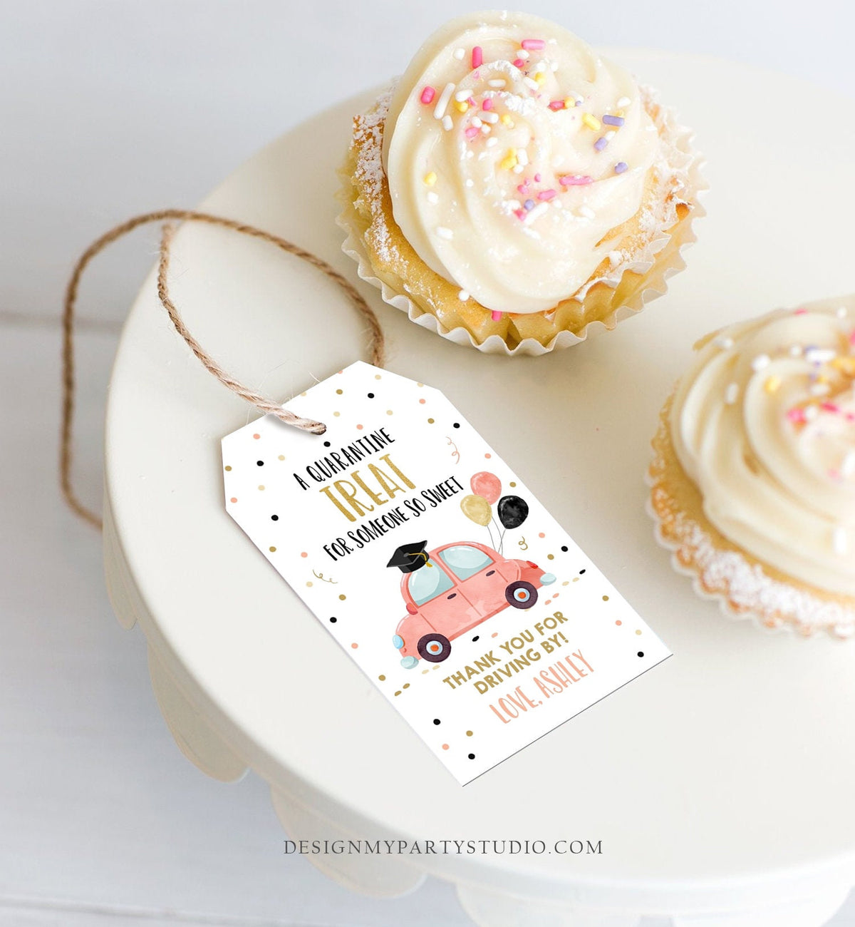 Editable Drive By Favor Tag Drive Through Graduation Parade Thank You Gift Tags Quarantine Coral Car High School Grad Graduate Corjl 0337