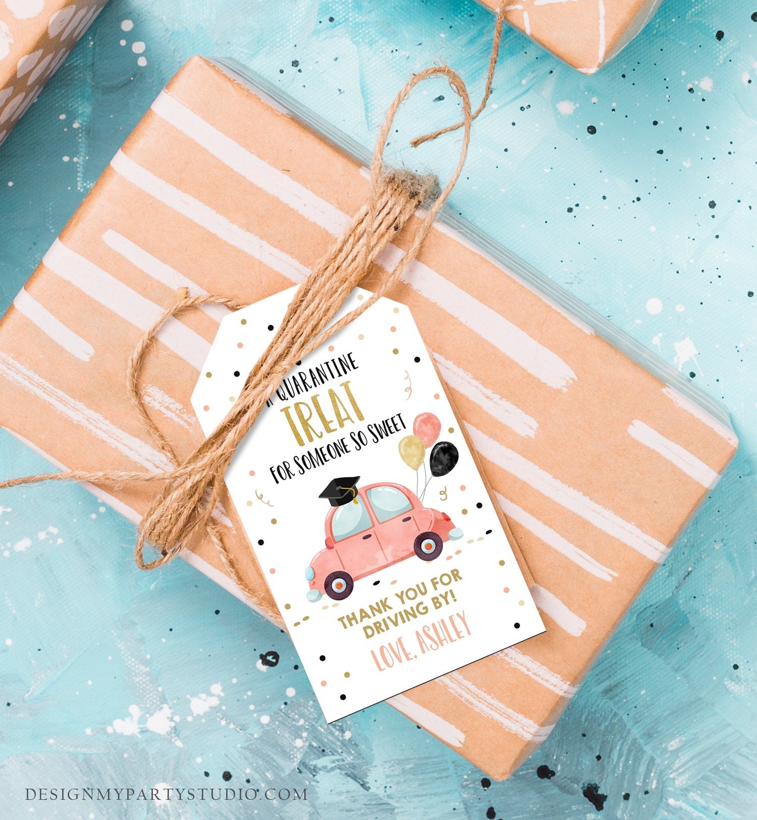 Editable Drive By Favor Tag Drive Through Graduation Parade Thank You Gift Tags Quarantine Coral Car High School Grad Graduate Corjl 0337