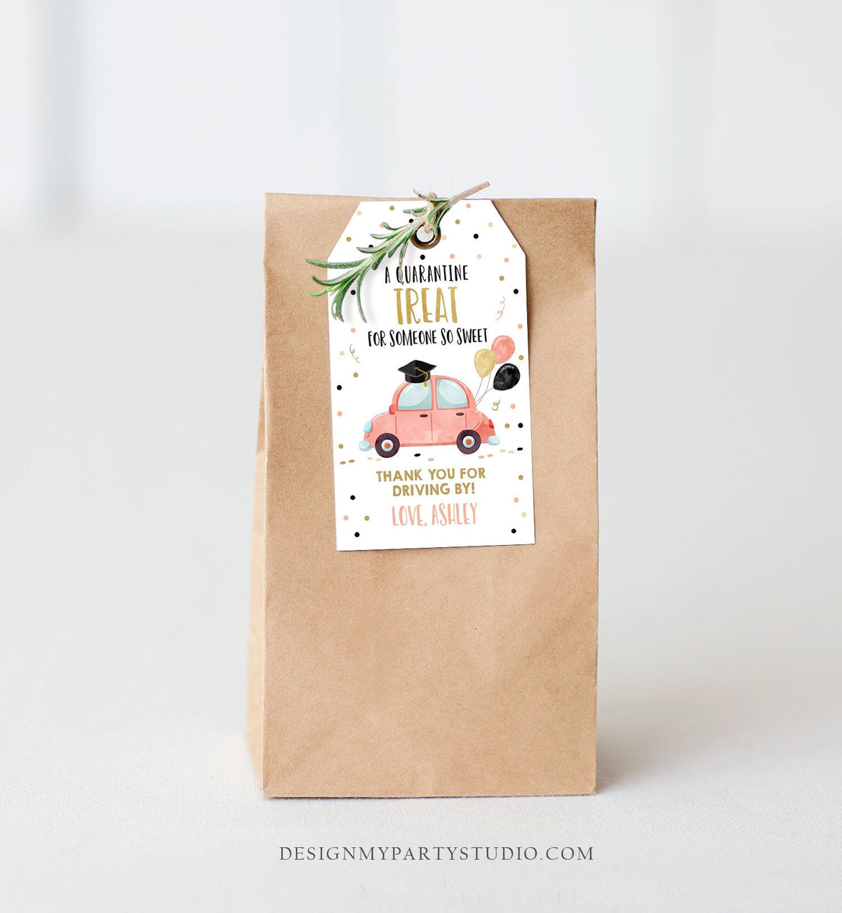 Editable Drive By Favor Tag Drive Through Graduation Parade Thank You Gift Tags Quarantine Coral Car High School Grad Graduate Corjl 0337