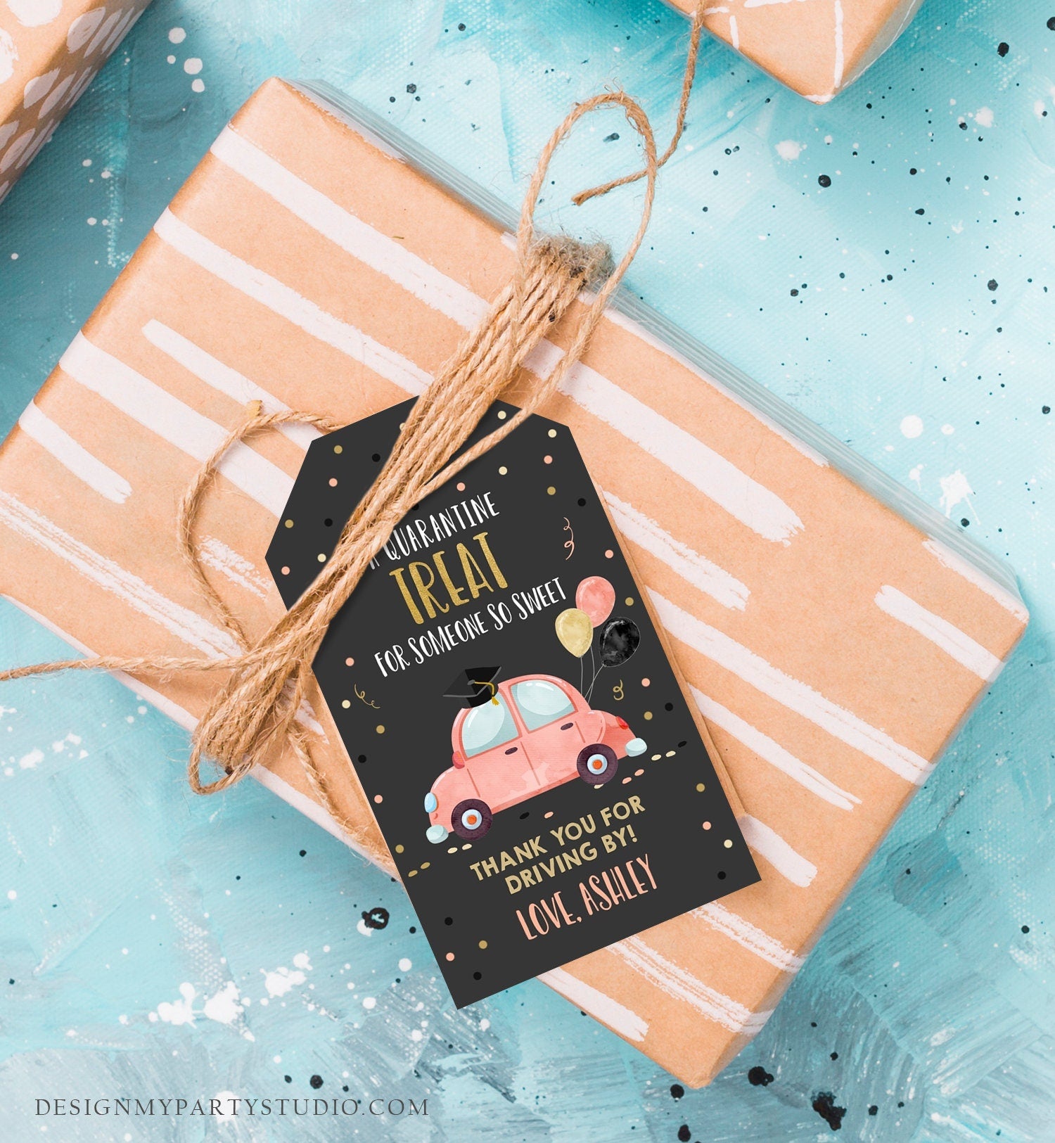 Editable Drive By Favor Tag Drive Through Graduation Parade Thank You Gift Tags Quarantine Coral Car High School Grad Graduate Corjl 0337