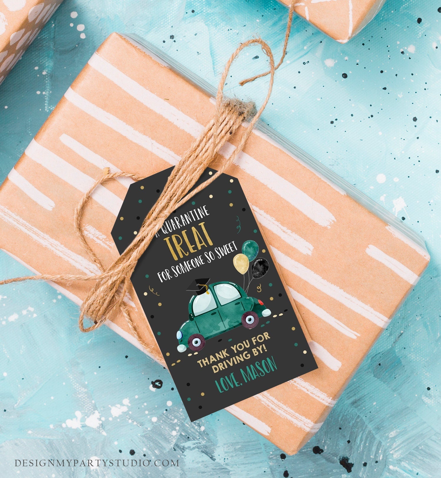 Editable Drive By Favor Tag Drive Through Graduation Parade Thank You Gift Tags Quarantine Green Car High School Grad Graduate Corjl 0337