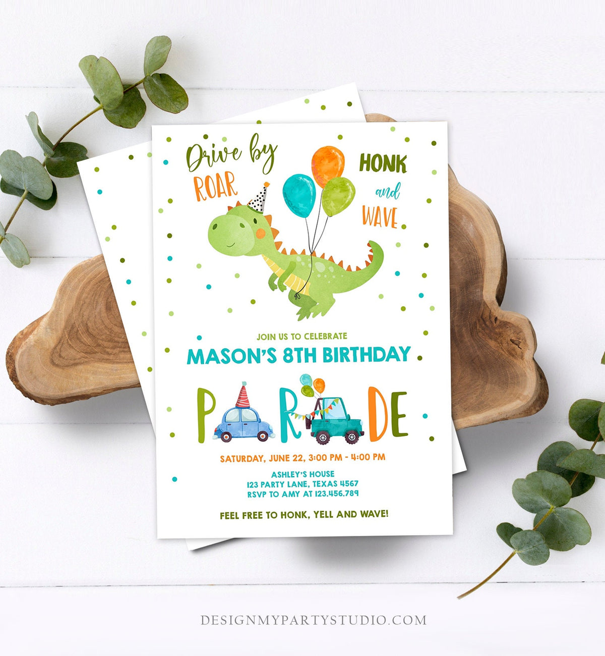 Editable Dinosaur Drive By Birthday Parade Invitation Virtual Party Invite Honk Wave Car Boy Dino Quarantine Download Digital Corjl 0340