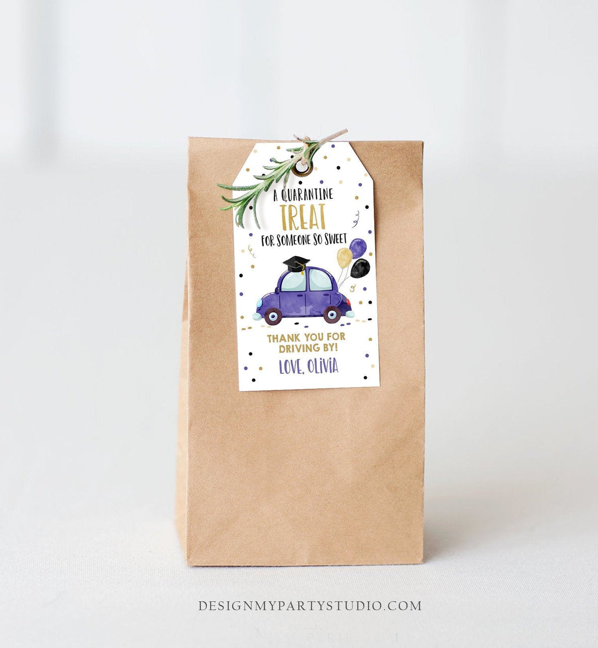 Editable Drive By Favor Tag Drive Through Graduation Parade Thank You Gift Tags Quarantine Navy Blue Purple Car School Graduate Corjl 0337