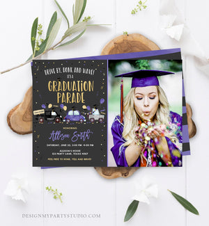 Editable Drive By Graduation Parade Invitation Virtual Party Blue Girl Graduate High School Grad Class 2021 Quarantine Digital Corjl 0337