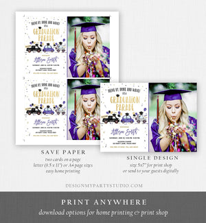 Editable Drive By Graduation Parade Invitation Virtual Party Blue Girl Graduate High School Grad Class 2021 Quarantine Digital Corjl 0337