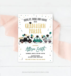 Editable Drive By Graduation Parade Invitation Drive Through Green Boy Graduate High School Grad Class 2021 Quarantine Digital Corjl 0337
