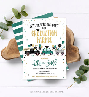 Editable Drive By Graduation Parade Invitation Drive Through Green Boy Graduate High School Grad Class 2021 Quarantine Digital Corjl 0337