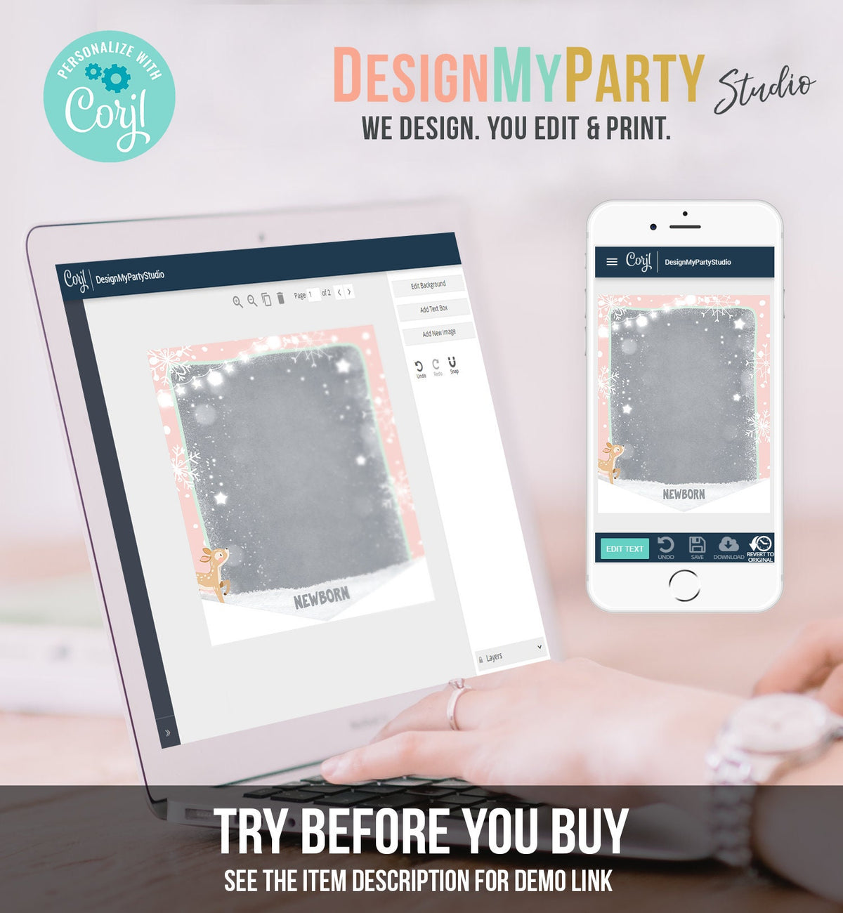 Editable Winter Onederland First Birthday Banner Monthly Photo Banner Girl Winter 1st Birthday Decor Pink Snow Download PRINTABLE Corjl 0109