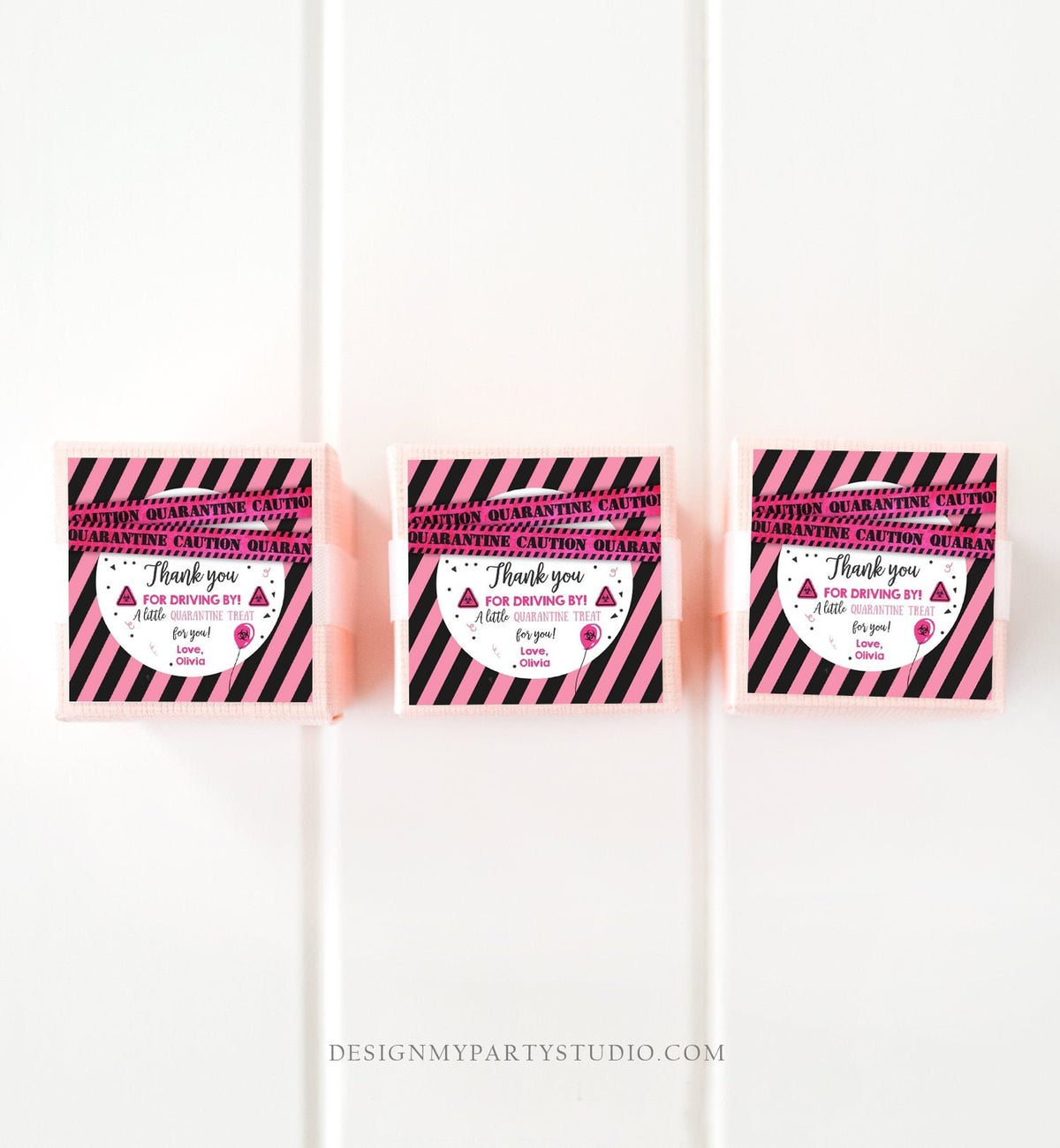 Editable Drive By Birthday Thank you Tags Pink Girl Quarantine Thank You Tag Drive Through Party Sticker Label Corjl Template Printable 0334