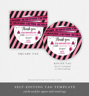 Editable Drive By Birthday Thank you Tags Pink Girl Quarantine Thank You Tag Drive Through Party Sticker Label Corjl Template Printable 0334