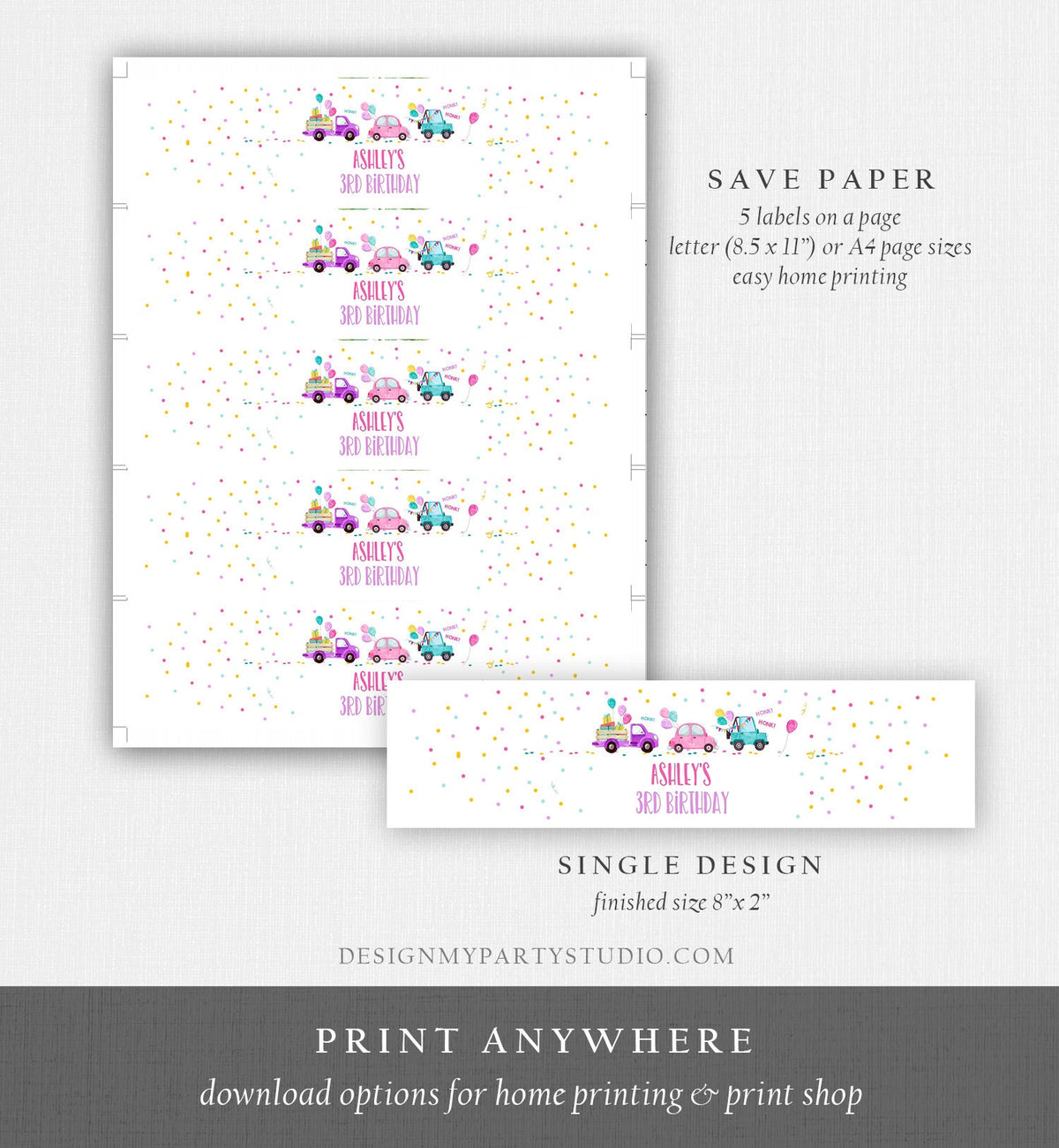 Editable Water Bottle Labels Drive By Birthday Decor Blush Pink Birthday Parade Quarantine Printable Bottle Label Template Corjl 0333