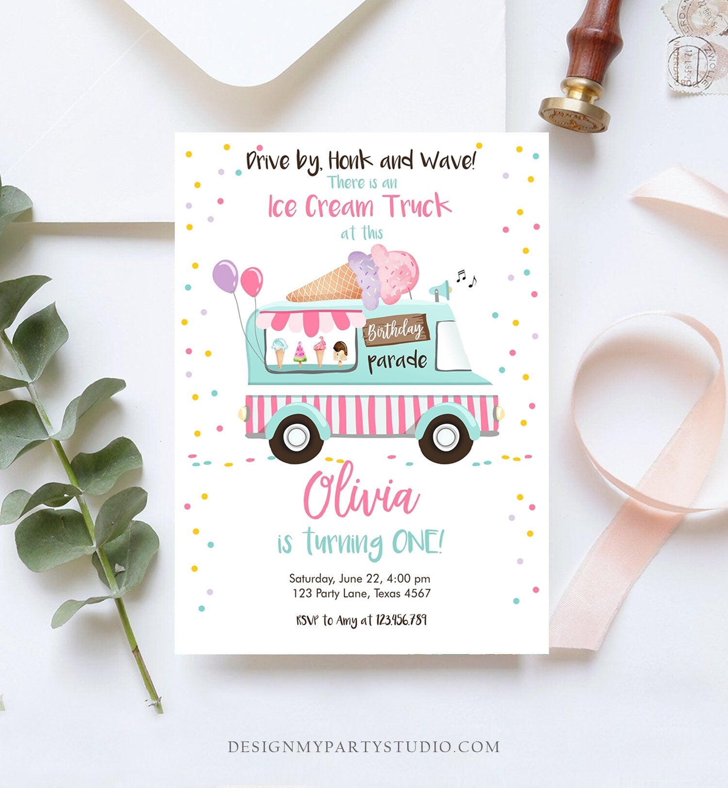 Editable Ice Cream Truck Birthday Invitation Birthday Parade Drive By Birthday Invite Quarantine Party Scoop Printable Template Corjl 0243