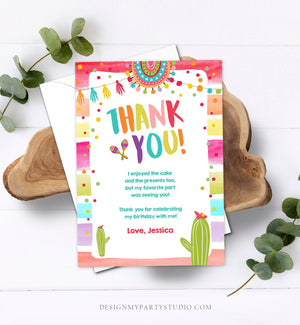 Editable Let's Fiesta Thank You Card Cactus Succulent First Birthday Party Girl 1st Mexican Uno Download Corjl Template Printable 0134