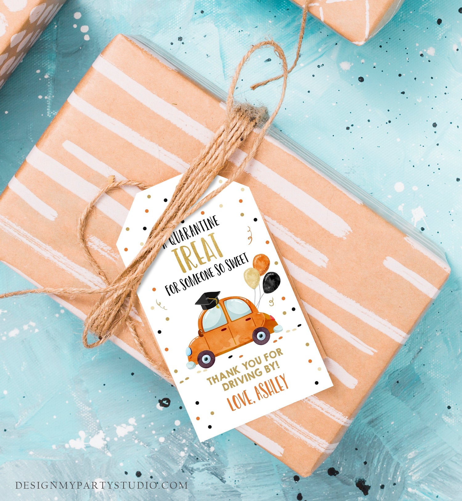 Editable Drive By Favor Tag Drive Through Graduation Parade Thank You Gift Tags Quarantine Orange Car High School Grad Graduate Corjl 0337