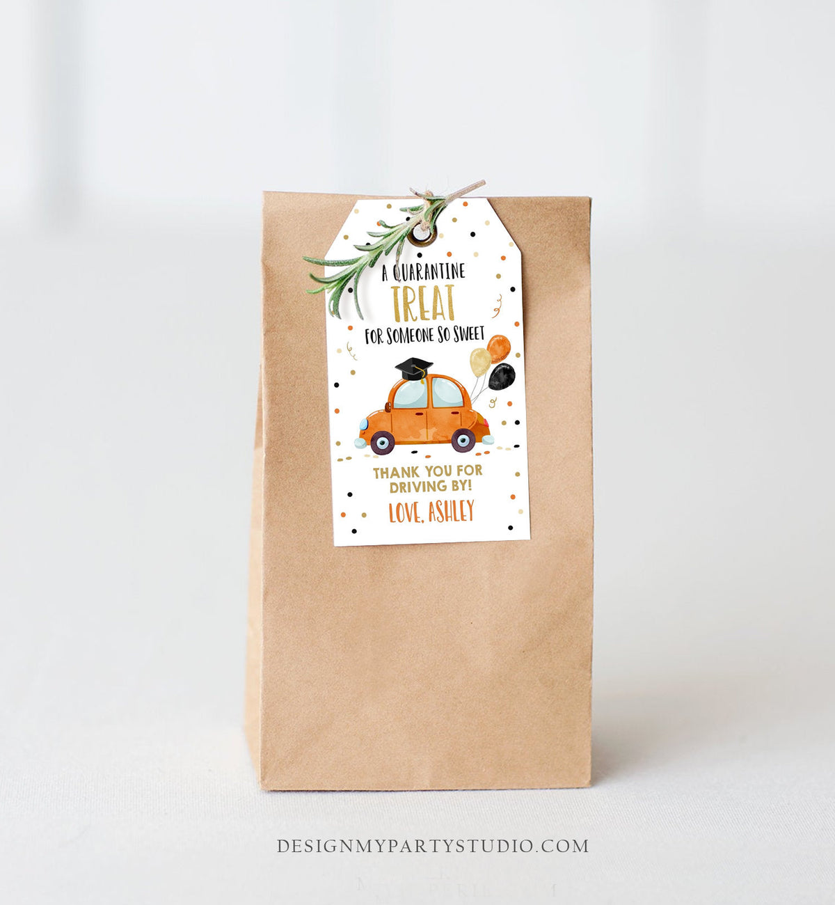 Editable Drive By Favor Tag Drive Through Graduation Parade Thank You Gift Tags Quarantine Orange Car High School Grad Graduate Corjl 0337
