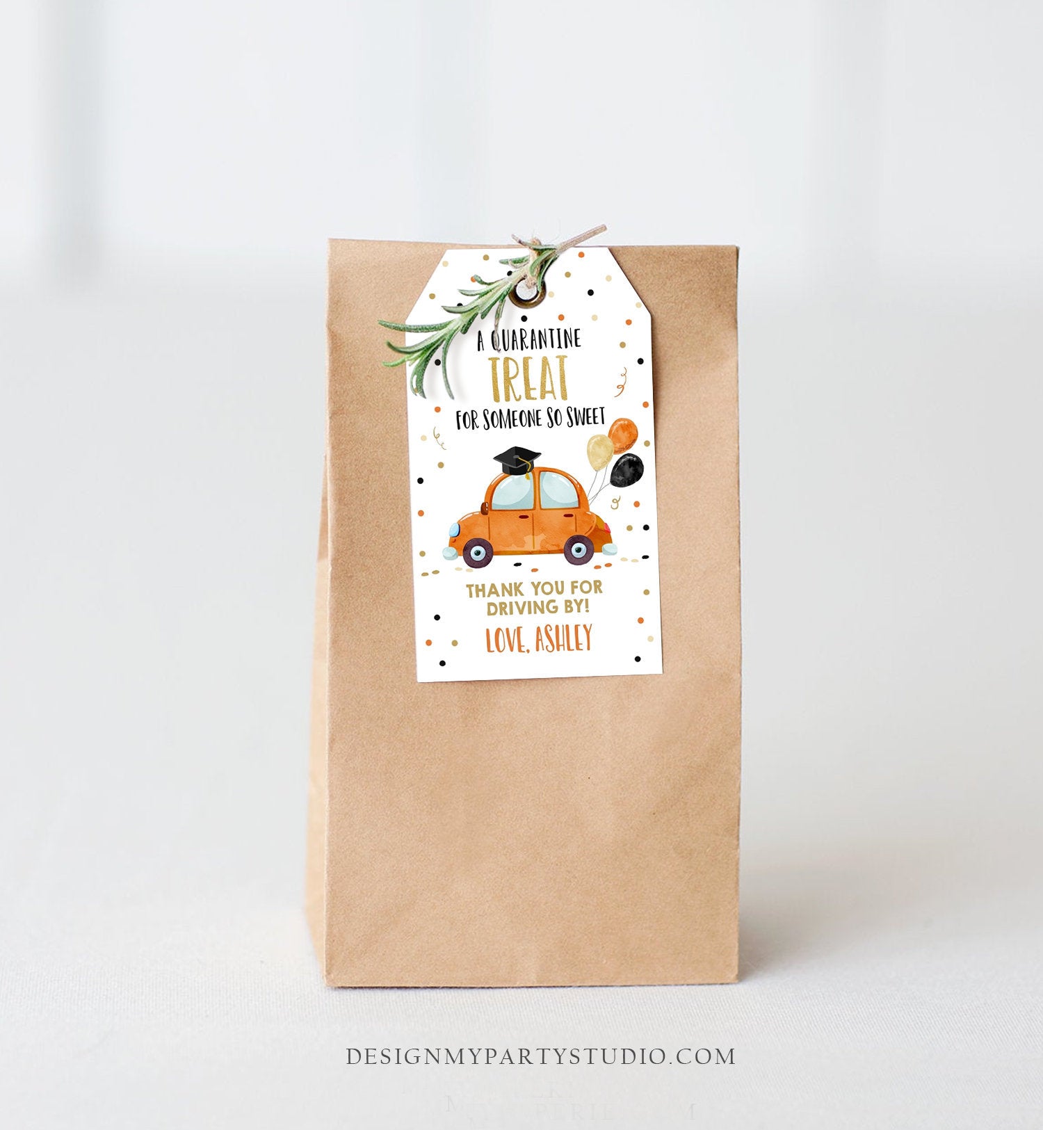 Editable Drive By Favor Tag Drive Through Graduation Parade Thank You Gift Tags Quarantine Orange Car High School Grad Graduate Corjl 0337