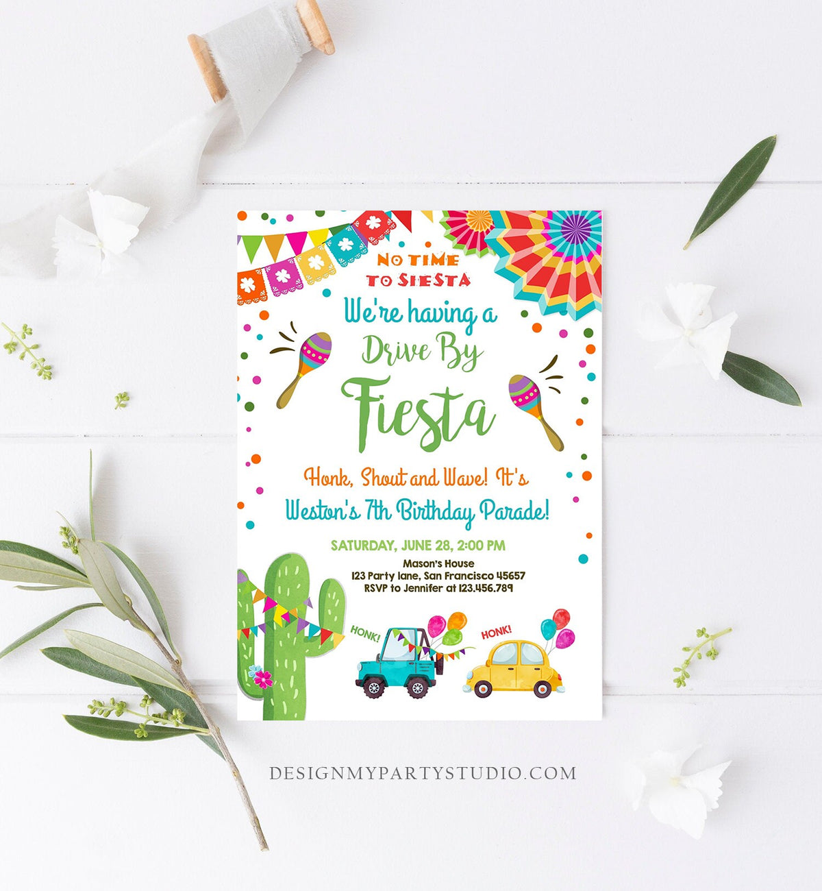 Editable Fiesta Drive By Birthday Parade Invitation Fiesta Birthday Party Invite Honk Wave Car Quarantine Download Digital Corjl 0045