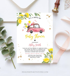 Editable Drive By Baby Shower Invitation Lemon Pink Girl Baby Shower Invite Drive Through Virtual Shower Lemons Template Download Corjl 0335