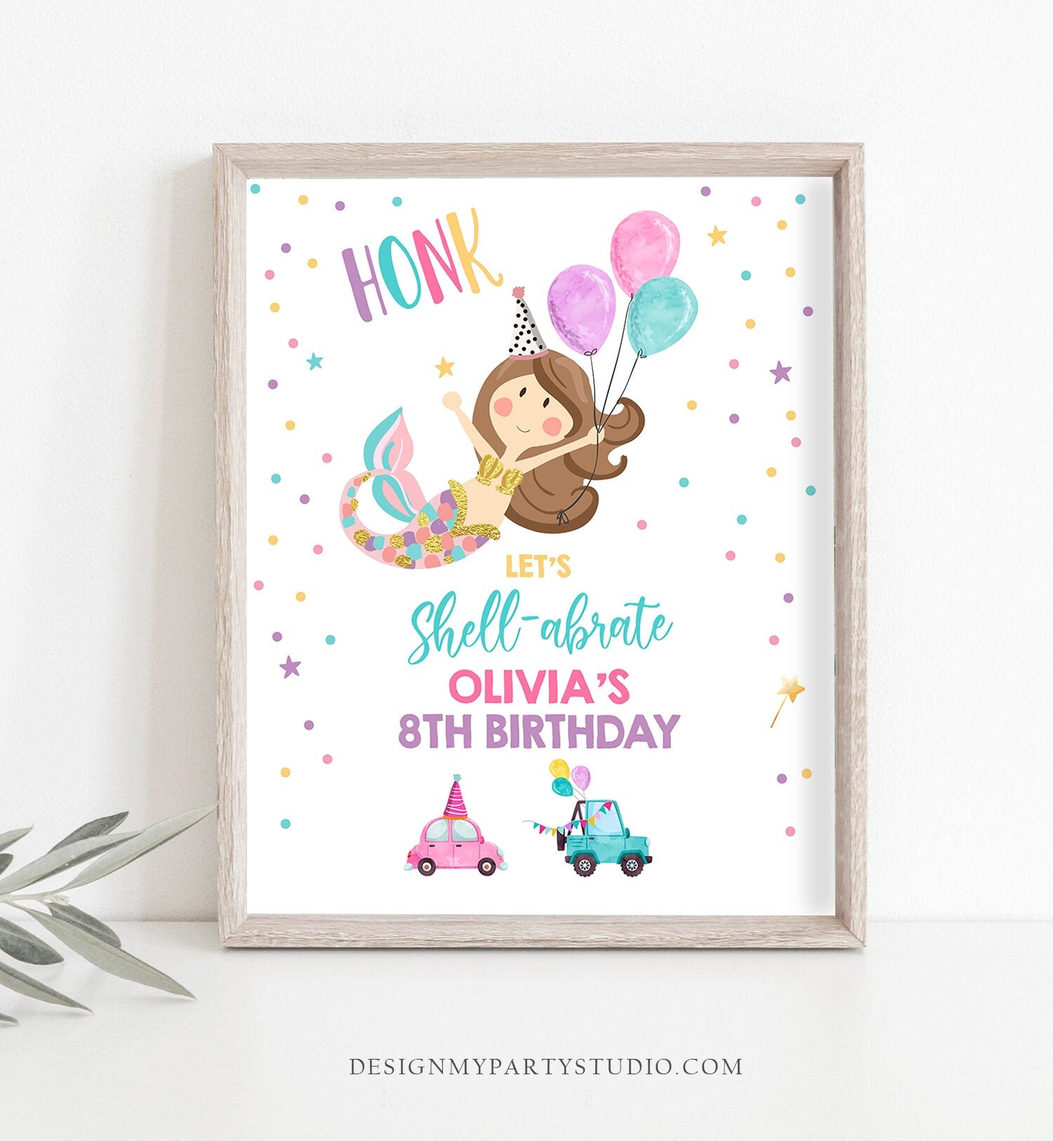 Editable Mermaid Drive By Birthday Mermaid Girl Quarantine Party Sign Honk Birthday Parade Sign Yard Sign Pink Template PRINTABLE Corjl 0338