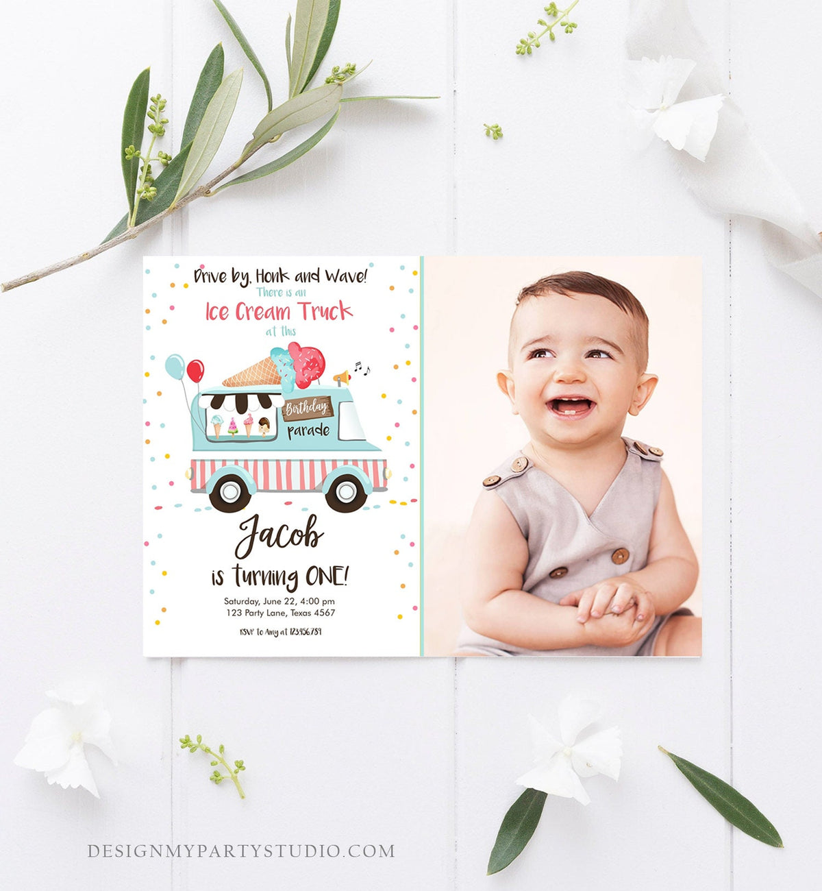 Editable Ice Cream Truck Birthday Invitation Birthday Parade Drive By Birthday Invite Quarantine Party Scoop Printable Template Corjl 0243