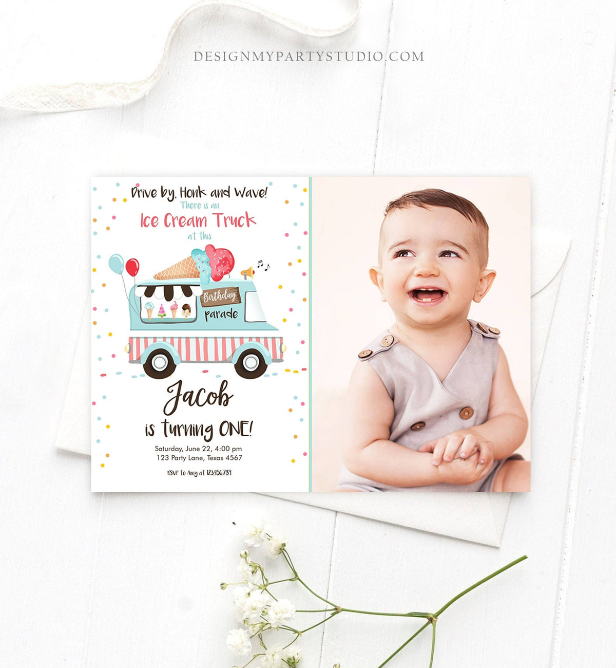 Editable Ice Cream Truck Birthday Invitation Birthday Parade Drive By Birthday Invite Quarantine Party Scoop Printable Template Corjl 0243