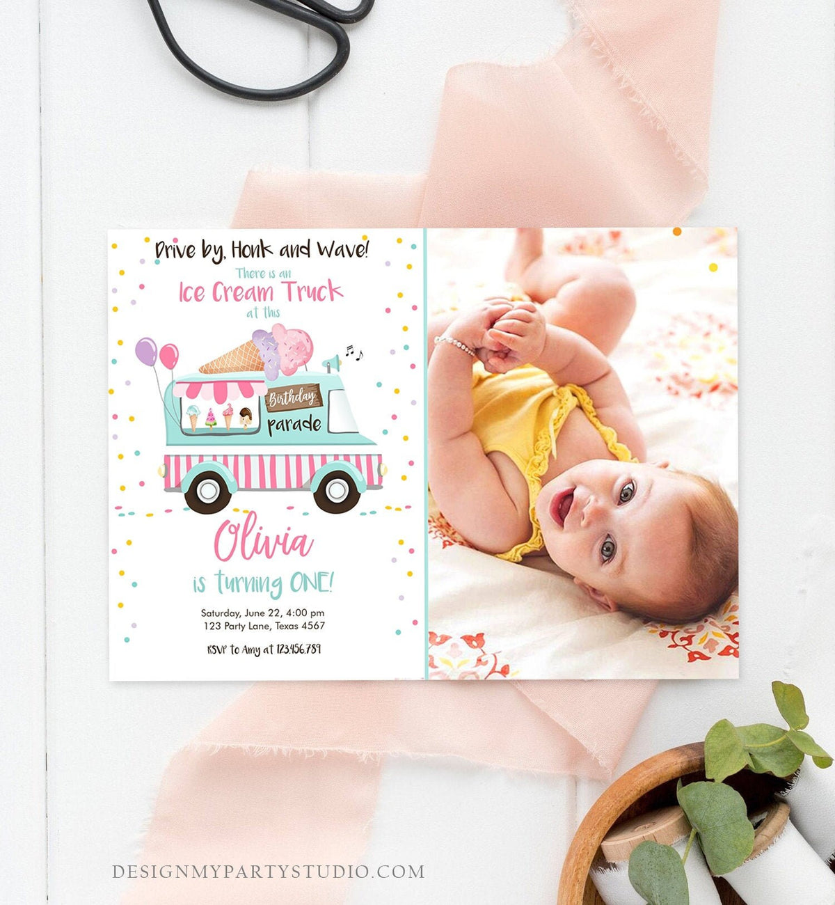 Editable Ice Cream Truck Birthday Invitation Birthday Parade Drive By Birthday Invite Quarantine Party Scoop Printable Template Corjl 0243