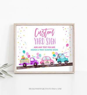 Editable Custom Drive By Yard Sign Birthday Welcome Girl Quarantine Party Poster Honk Wave Parade Sign Pink Corjl Template Printable 0333