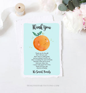 Editable A Little Cutie Thank You Card Baby Shower Clementine Orange Thank You Coed Shower Boy Blue Download Printable Corjl Template 0330