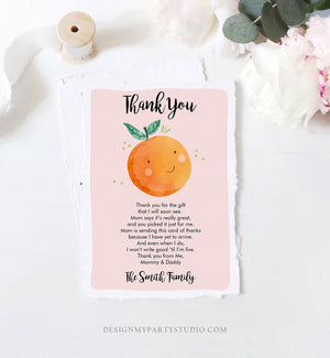 Editable A Little Cutie Thank You Card Baby Shower Clementine Orange Thank You Coed Shower Girl Pink Download Printable Corjl Template 0330
