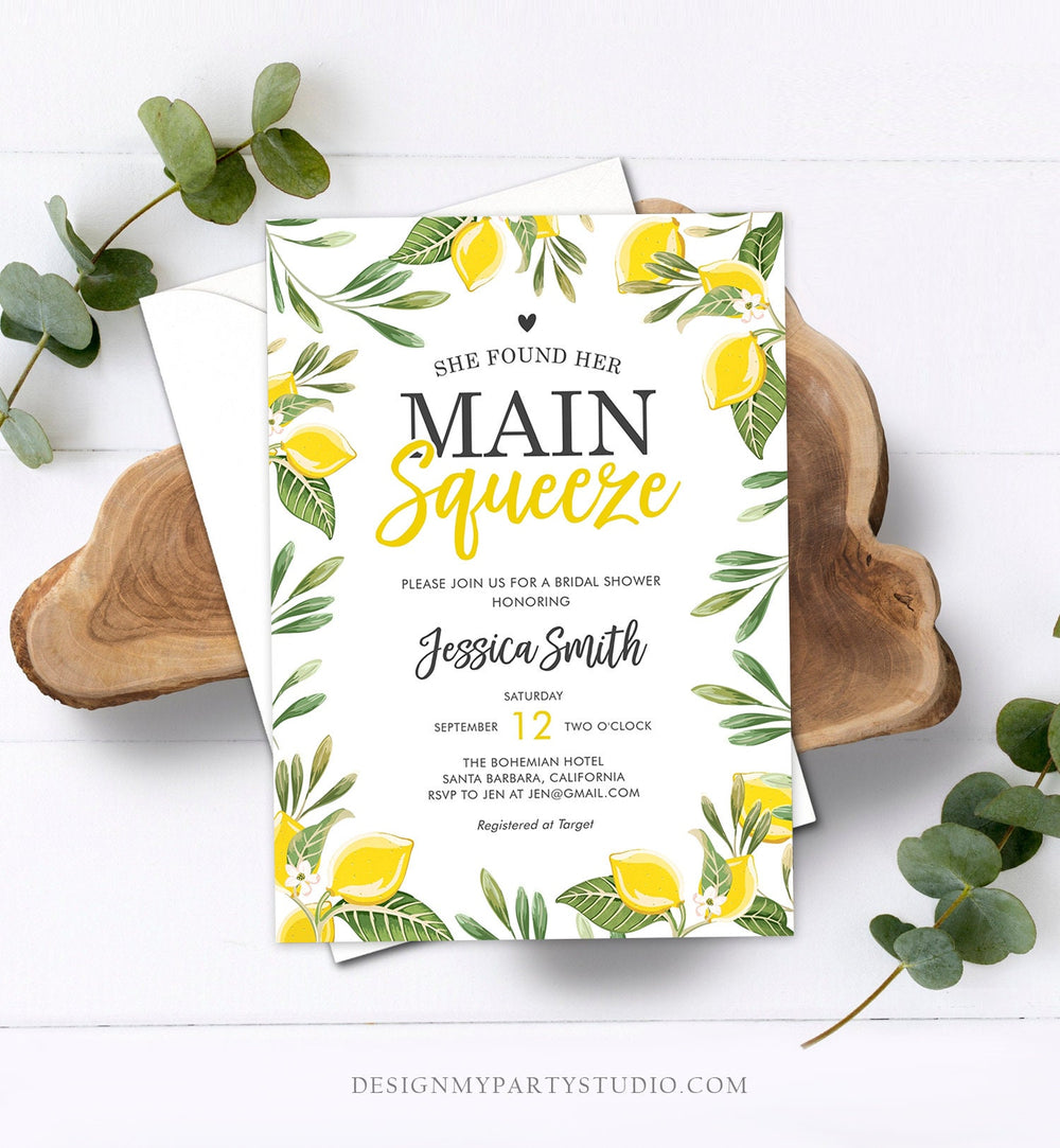 Editable Main Squeeze Bridal Shower Invitation She Found Her Lemon Cit ...