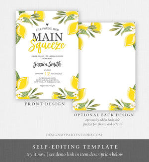Editable Main Squeeze Bridal Shower Invitation She Found Her Lemon Citrus Rustic Wedding Greenery Lemonade Corjl Template Printable 0220