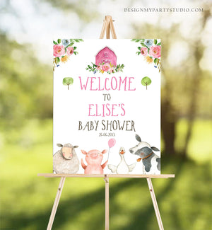 Editable Farm Baby Shower Welcome Sign Girl Barnyard Birthday Welcome Sign Farm Animals Birthday Welcome Girl Template Corjl PRINTABLE 0155