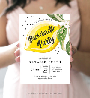 Editable Lemon Bachelorette Party Invitation Bohemian Citrus Rustic Greenery Summer Shower Lemonade Download Corjl Template Printable 0307