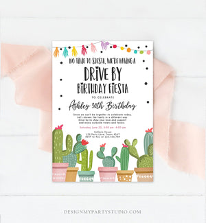 Editable Drive By Birthday Fiesta Invitation Cactus No Time to Siesta Party 30th 40th 50th Drive Through Quarantine  Corjl Template 0254