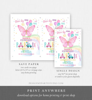 Editable Butterfly Drive By Birthday Parade Invitation Virtual Party Invite Honk Wave Car Girl Pink Quarantine Download Digital Corjl 0162