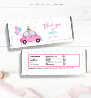 Editable Candy Bar Wrapper Drive By Birthday Candy Bar Wrapper Drive By Favors Party Parade Girl Pink Car Thank You PRINTABLE Corjl 0333