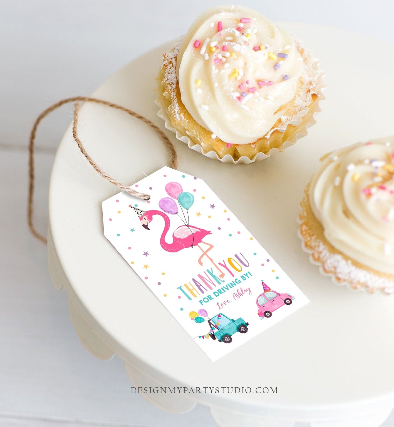 Editable Flamingo Favor Tag Drive By Birthday Favors Party Parade Cars Tropical Thank You Gift Tags Pink Girl Corjl Template Printable 0200