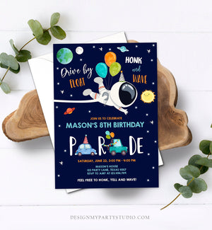 Editable Outer Space Drive By Birthday Invitation Space Astronaut Drive Through Quarantine Stars Floating By Template Corjl Printable 0259