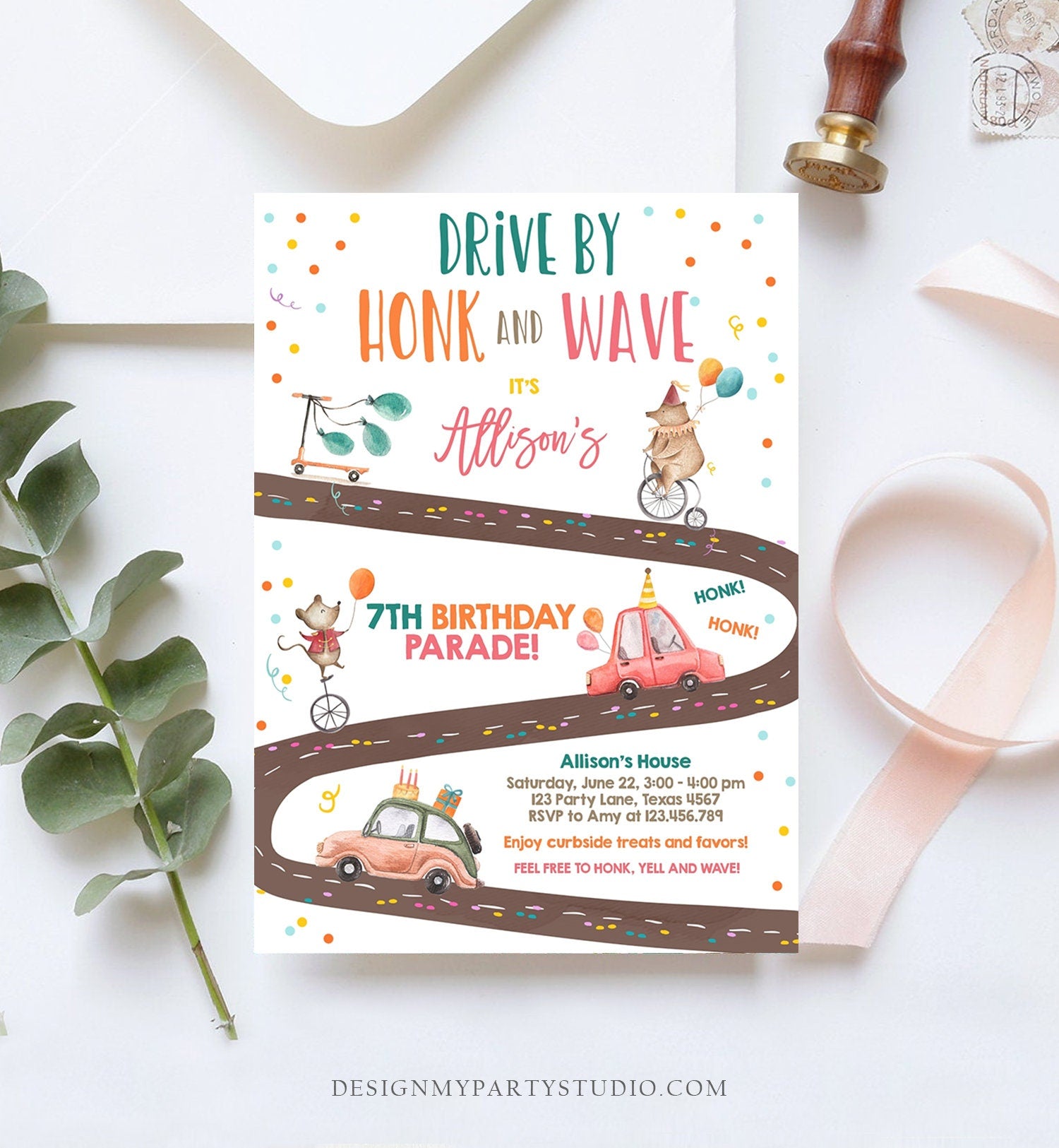 Editable Drive By Birthday Parade Invitation Circus Virtual Party Invite Honk Wave Boy Girl Quarantine Instant Download Digital Corjl 0344